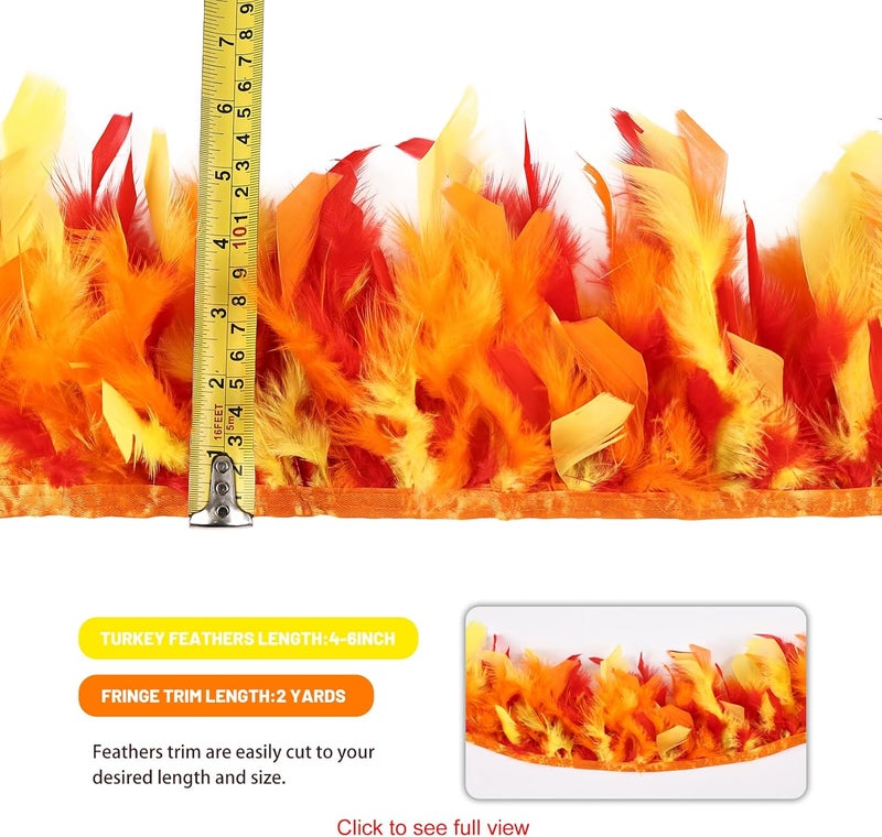 MAOFENG 2 Yards Natural Turkey Feathers Trim Sewing Fringe Fashion Dress Sewing 4-6inch for DIY Handicrafts Costumes Decoration,Red+Orange+Yellow - Image 2